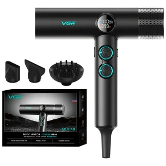 Secador De Pelo Vgr Profesional V-401 110000rpm Frío Calor Negro