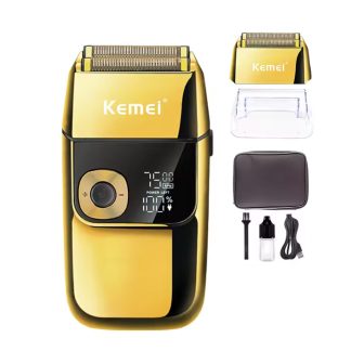 Afeitadora Inalámbrica Kemei KM-2028 Dorada Carga USB Metal Premium