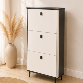 Mueble Zapatero Blanco con Negro (106 × 60 × 24 cm)