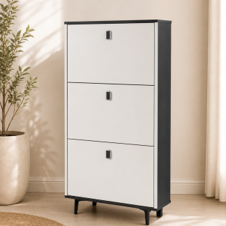 Mueble zapatero color blanco con negro (107 x 60 x 17 cm)