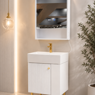 Vanitorio A Piso 50 cm Con Botiquin Y Espejo LED Con Reloj Digital